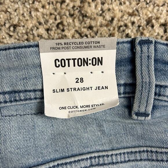 Cotton On Womens Slim Straight Jeans Size 28x29 Distressed Light Wash Blue NEW - Picture 3 of 7